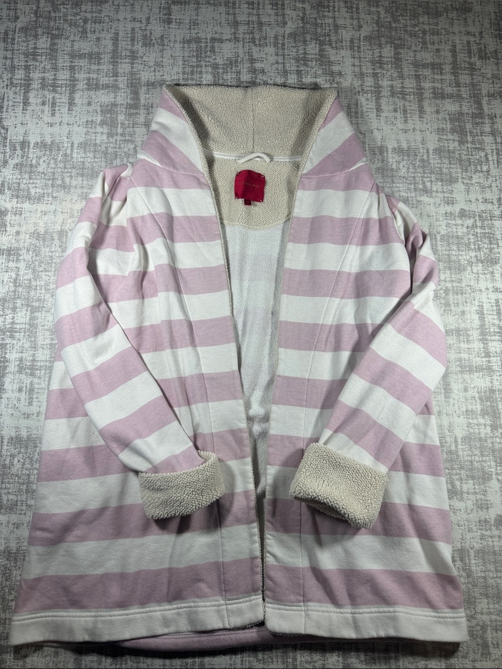 Victoria Secret Women's Pink stripe Plush Fleece Robe Pockets Sz Small 29X24PTP